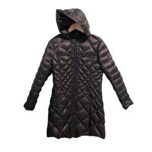 Bernardo Quilted Puffer Jacket Coat Longline Hooded Size Medium